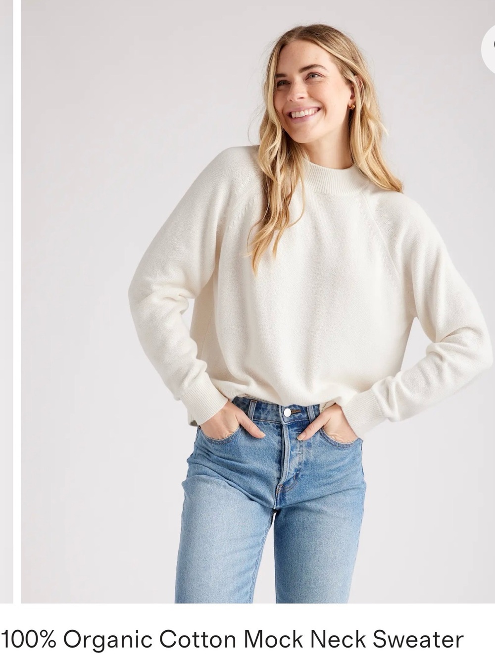 Quince ivory Mock Neck lightweight Sweater
